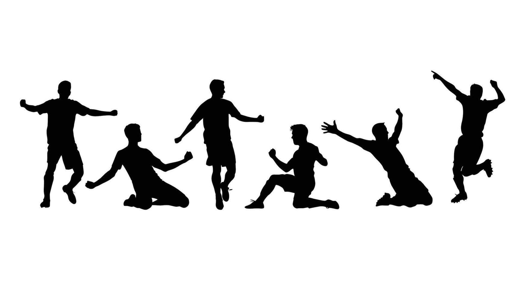 Energetic Silhouettes of Jubilant Soccer Players Celebrating Victory on a White Background - Professional digital artwork with vibrant colors and detailed composition vector