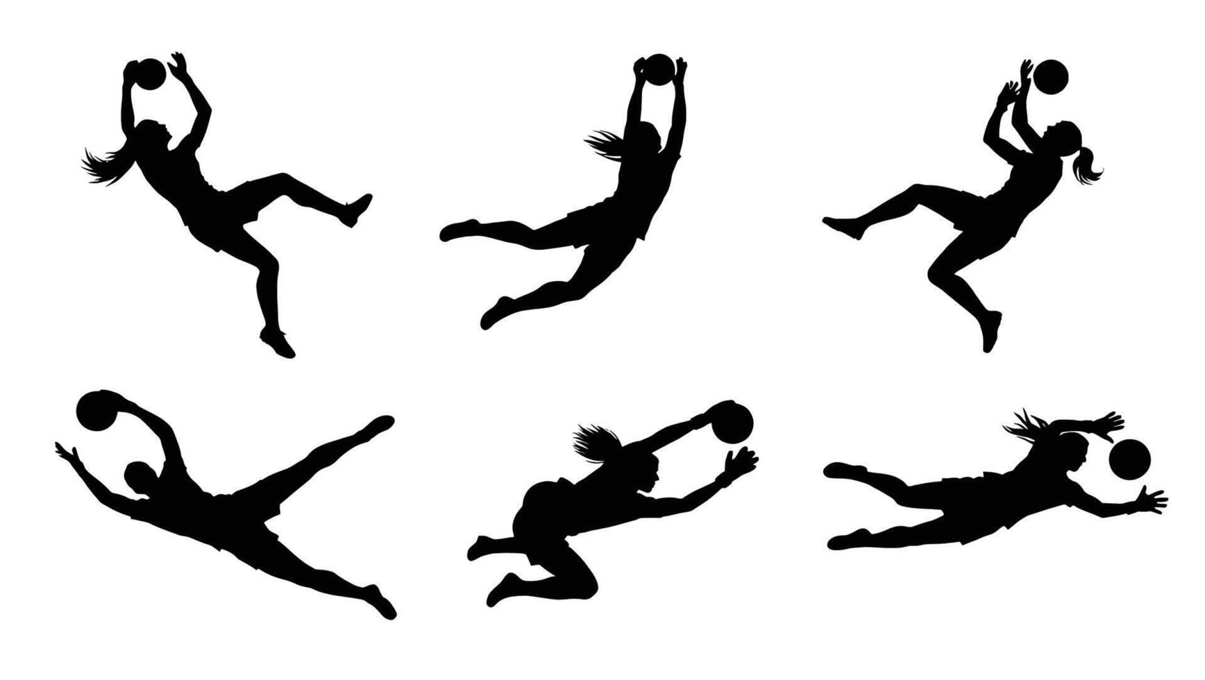 Dynamic Silhouettes of Female Athletes Playing Netball Action-Packed Gameplay in Striking Black and White - Professional digital artwork with vibrant colors and detailed composition vector