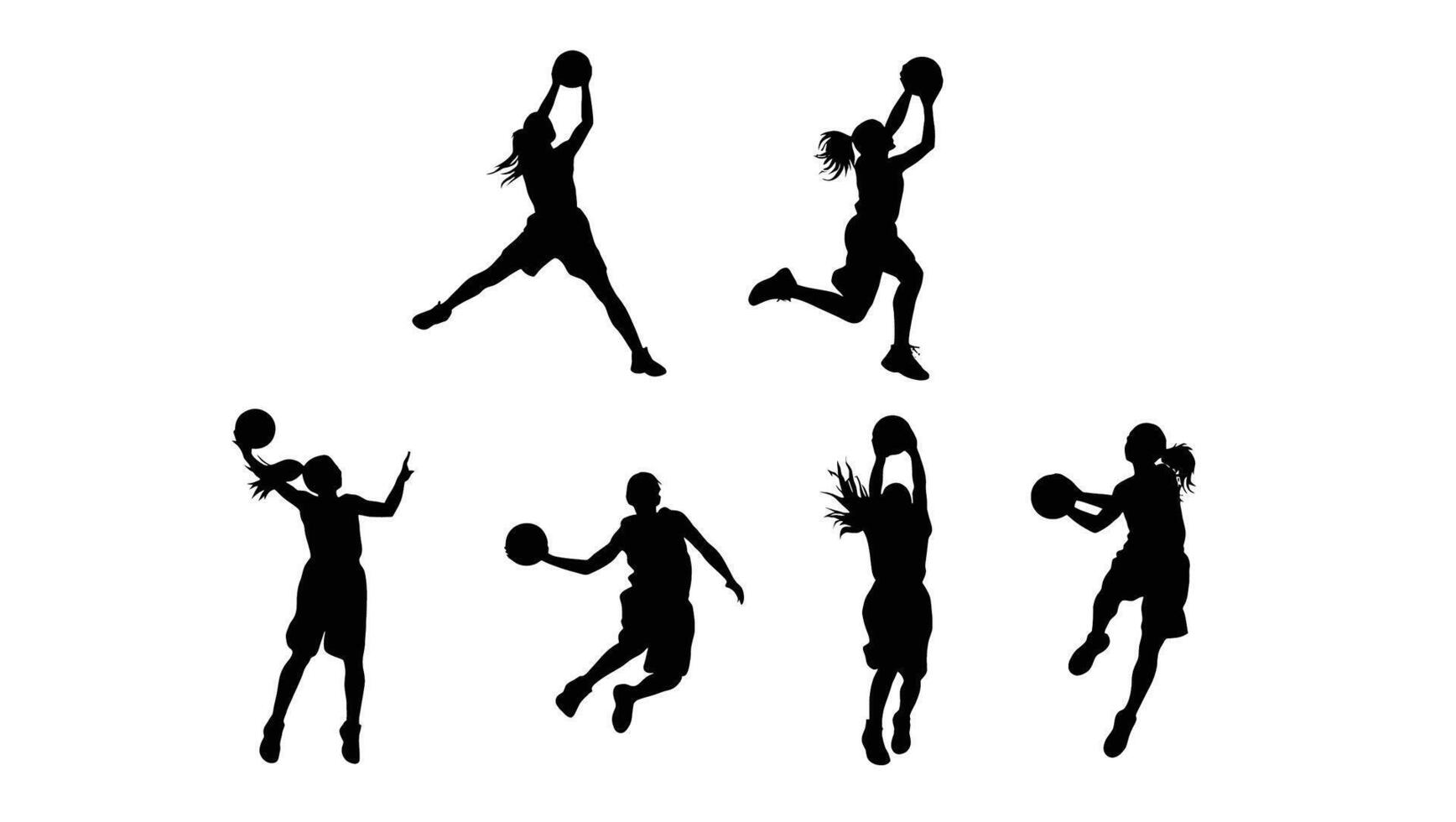 Dynamic Silhouettes of Women Basketball Players in Action, Displaying Intense Energy and Skill on the Court vector