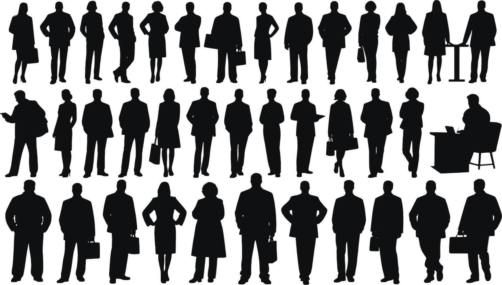 Diverse Group of Confident Business Professionals in Silhouettes, Posing in a Formal Setting, Projecting Success and Power vector