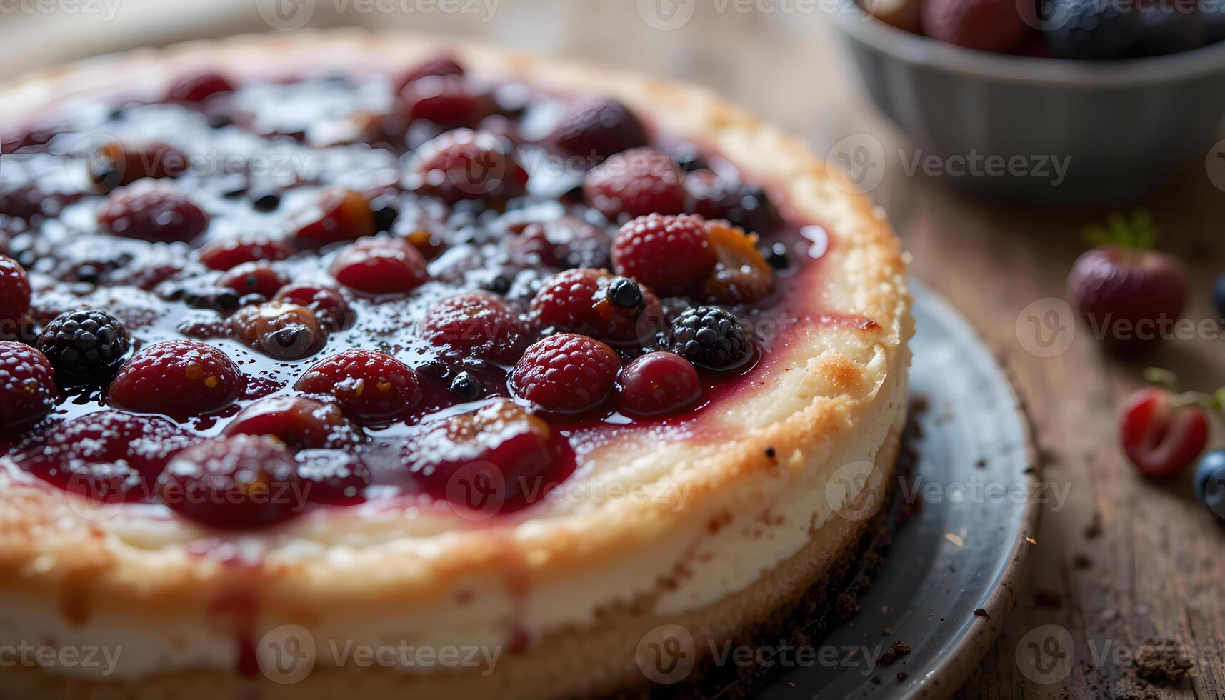 A cheesecake with berries on top photo