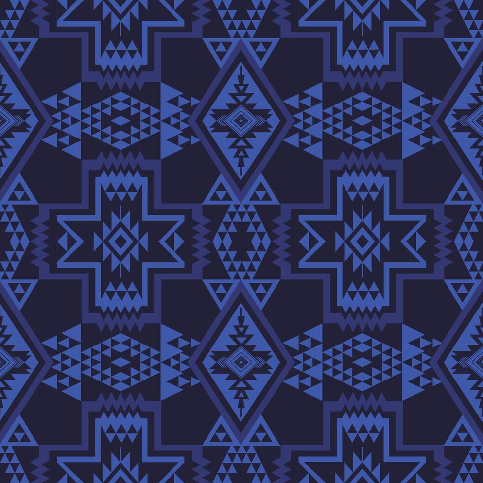Monochrome Native American pattern. Blue aztec southwestern Navajo geometric shape seamless pattern. Ethnic geometric pattern use for fabric, textile, home decoration elements, upholstery. vector