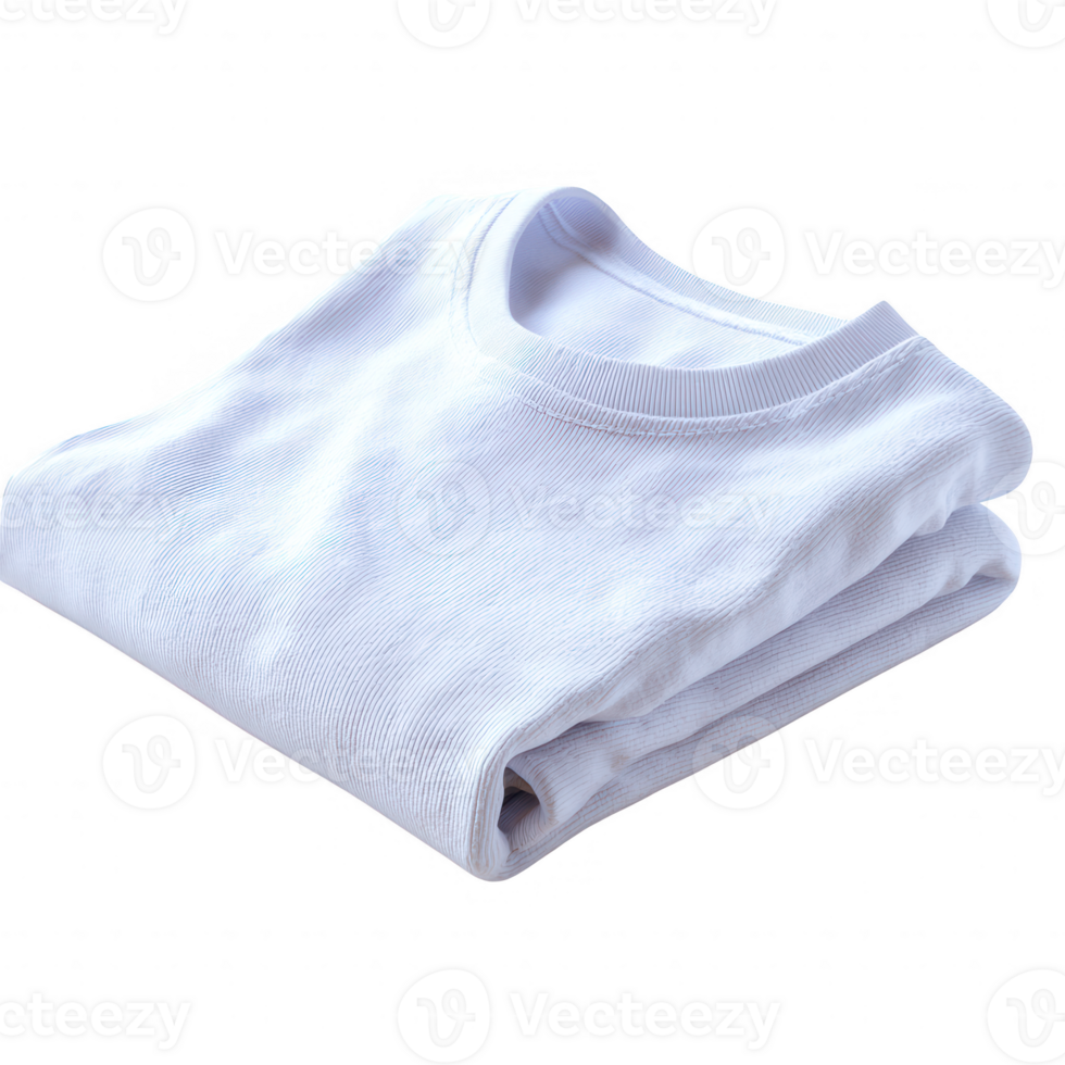Folded white t-shirt on a clean surface, showcasing its soft fabric and simple design, perfect for casual wear or fashion photography. png