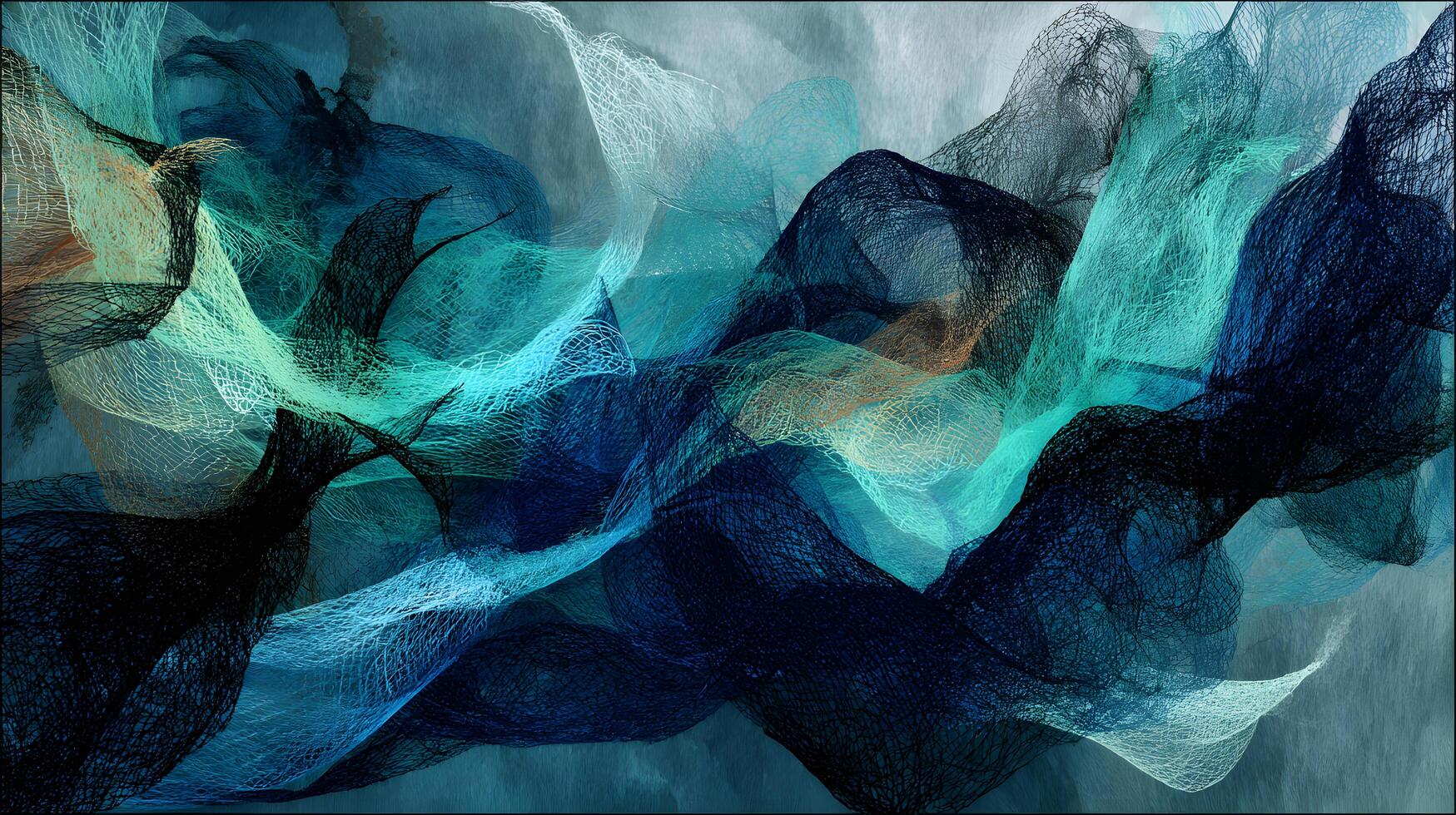 Abstract teal and black netlike formations swirling design artwork photo
