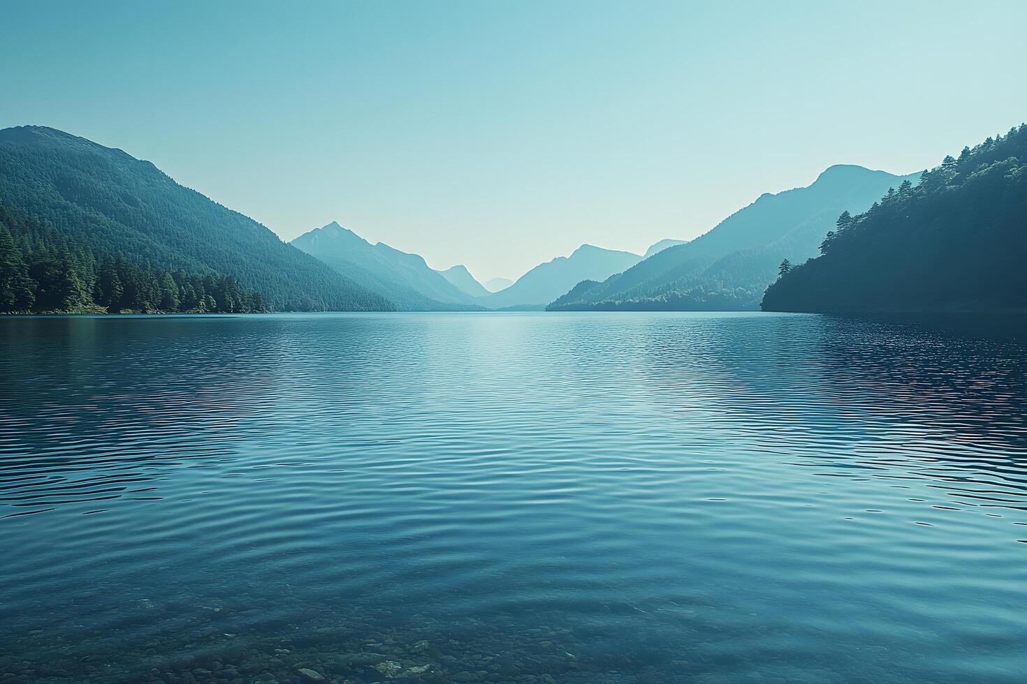 Serene mountain lake calm water tranquil nature scenic view photo