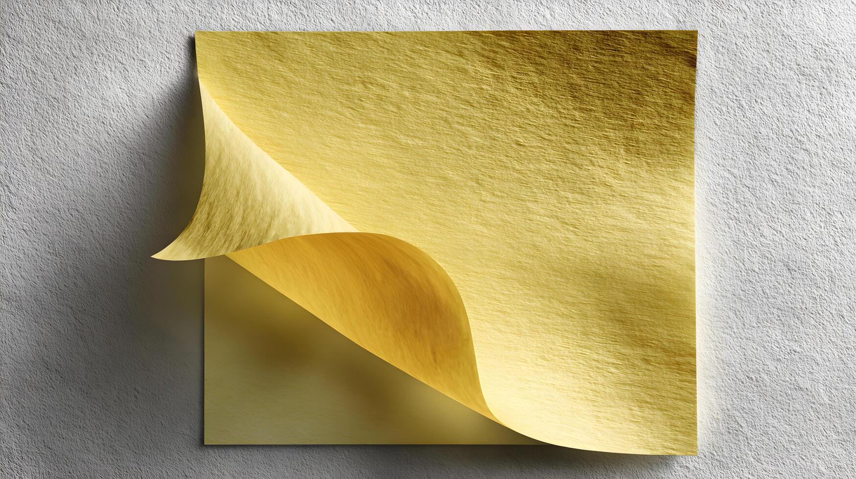 Gold paper sheet corner curled up on grey background photo