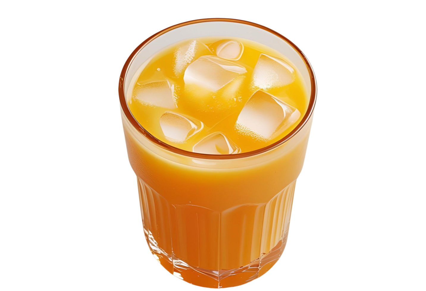 Glass of Cold Orange Juice with Ice and Bubbles Isolated png