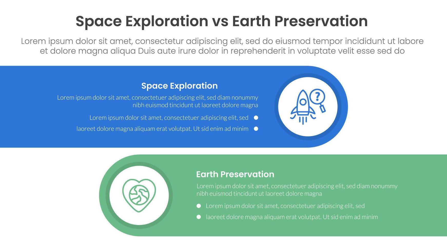 space exploration vs earth preservation comparison concept for infographic template banner with horizontal round rectangle box with two point list information vector