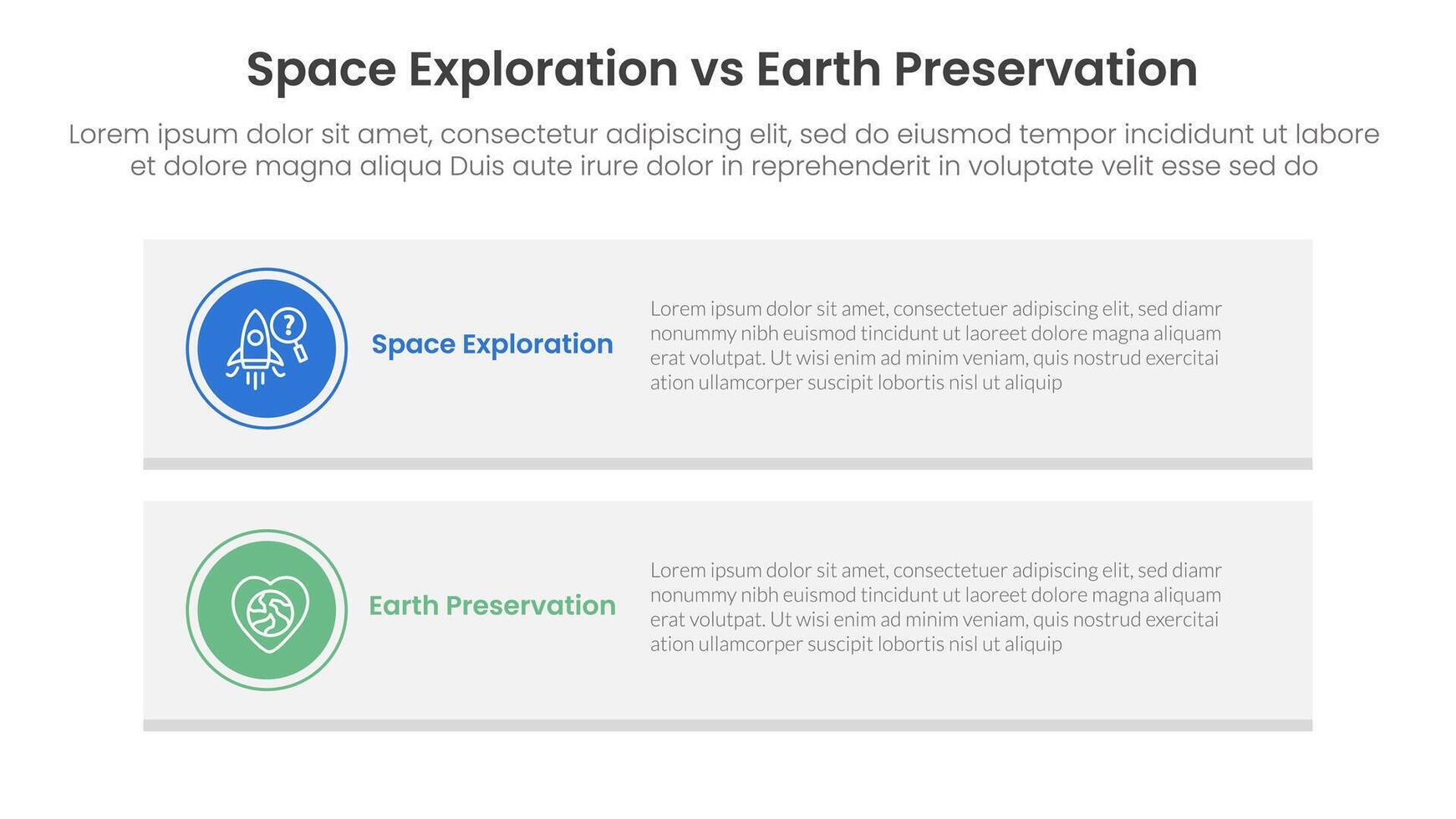 space exploration vs earth preservation comparison concept for infographic template banner with long rectangle box vertical with two point list information vector