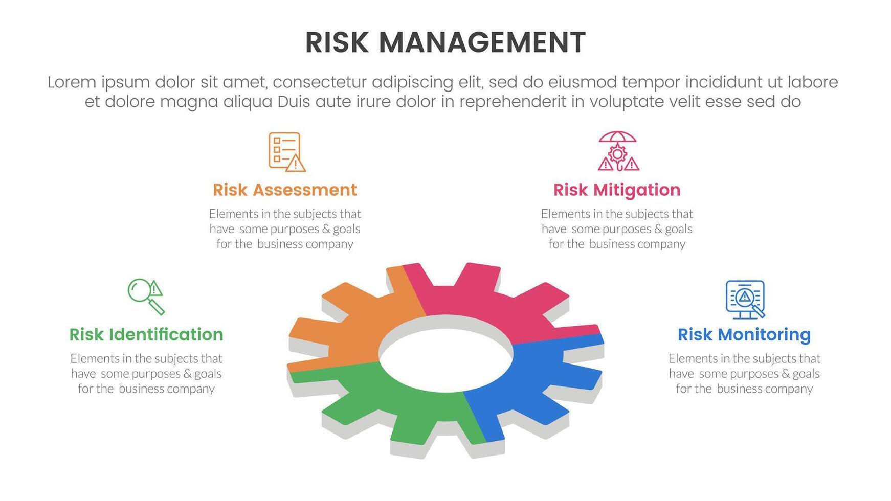 risk management infographic with 4 point stage template with gear shape on 3d layout for slide presentation vector