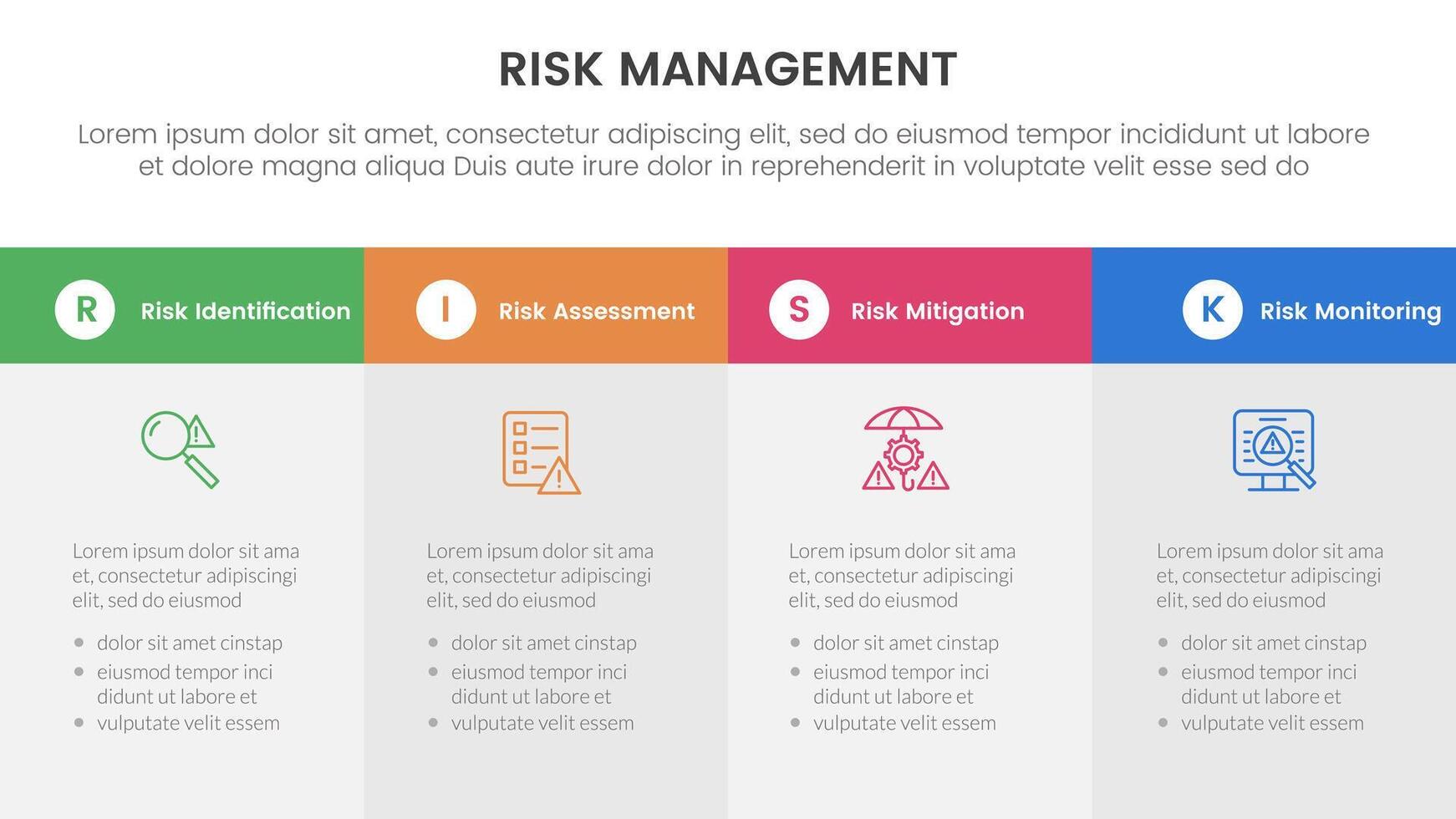 risk management infographic with 4 point stage template with big box table fullpage information for slide presentation vector