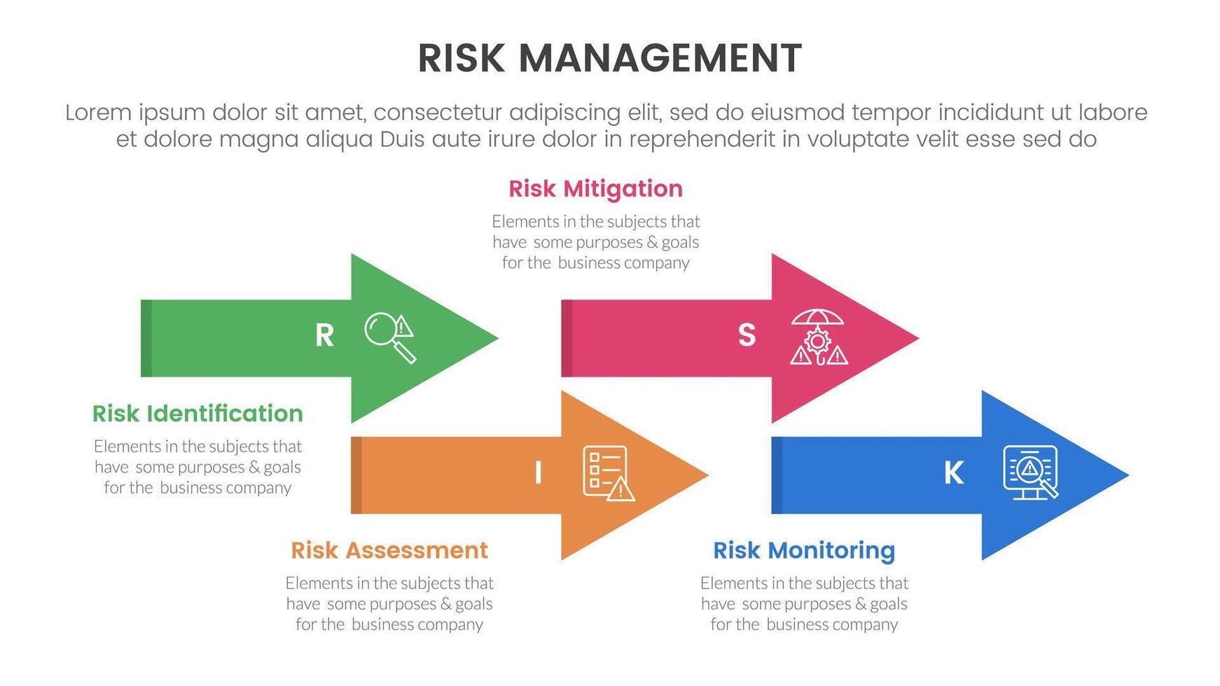 risk management infographic with 4 point stage template with timeline arrow style up and down for slide presentation vector