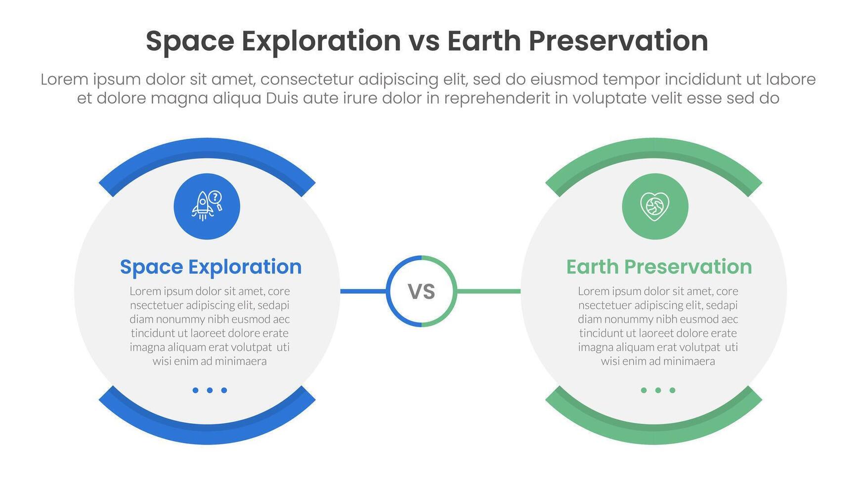 space exploration vs earth preservation comparison concept for infographic template banner with round egg shape opposite with two point list information vector