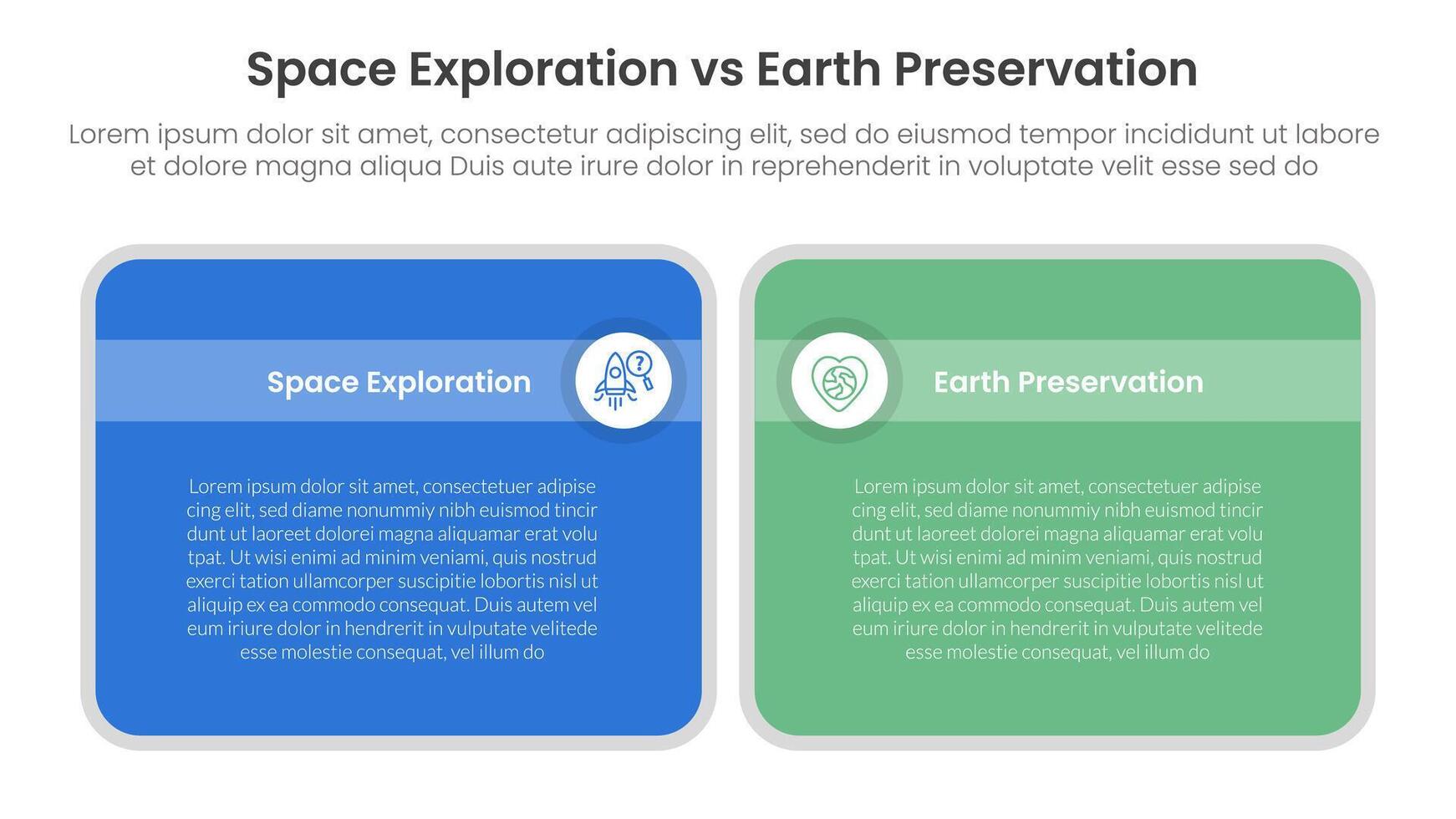 space exploration vs earth preservation comparison concept for infographic template banner with big round box table with two point list information vector