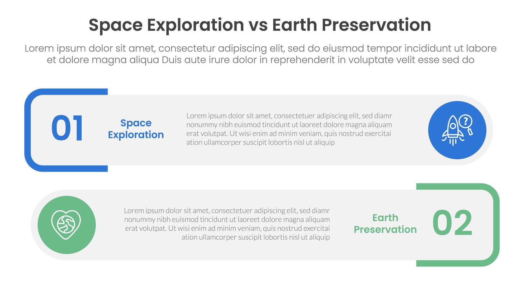 space exploration vs earth preservation comparison concept for infographic template banner with round rectangle box stack with two point list information vector