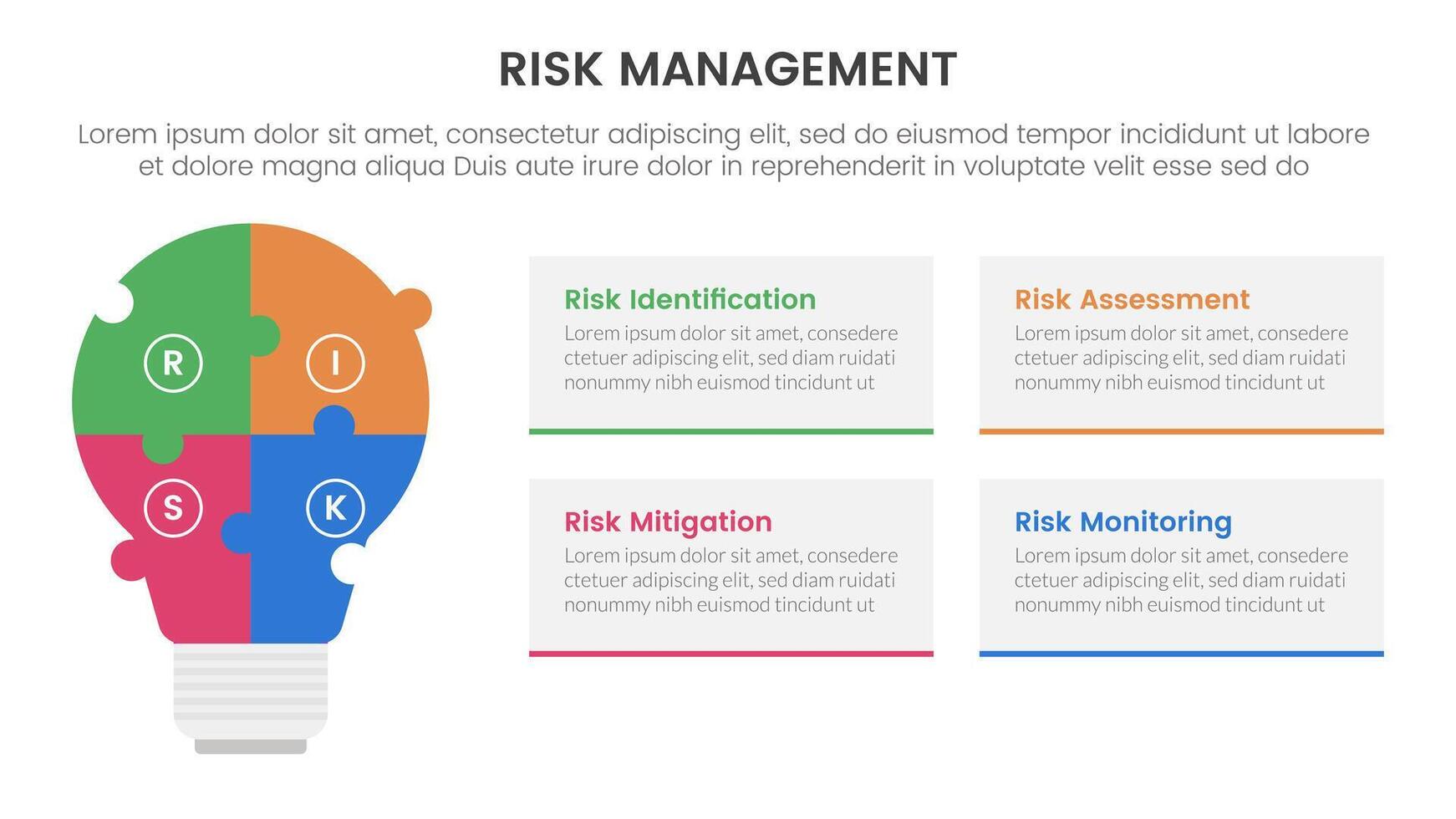 risk management infographic with 4 point stage template with puzzle jigsaw shape lightbulb for slide presentation vector
