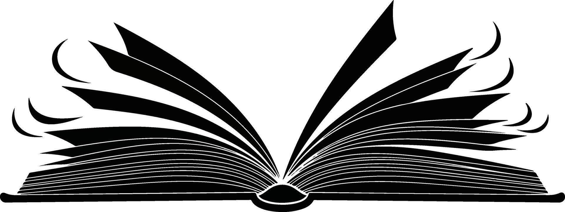 WebSilhouette of Open Book with Fanned Pages Flat Black Illustration vector