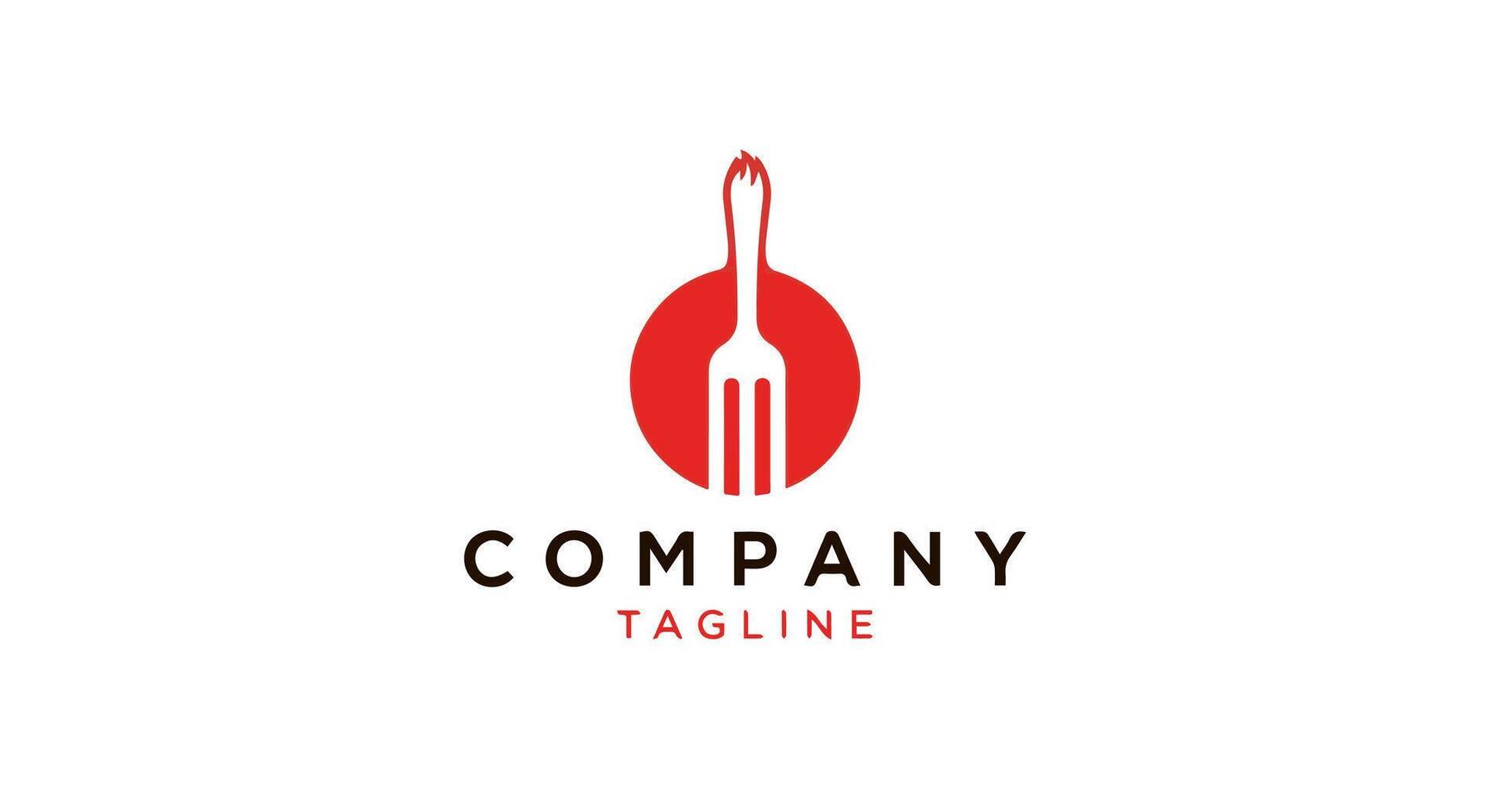 Minimalist Red Circle Logo with White Fork and Flame Motif vector