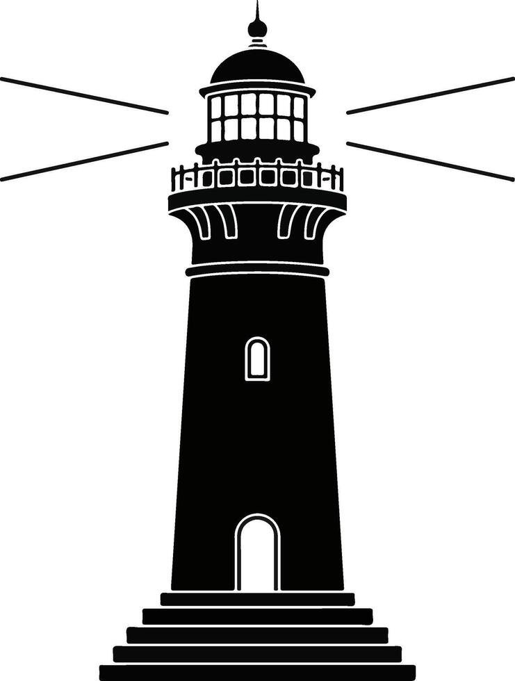Silhouette Lighthouse Flat Design Illustration on White Background vector