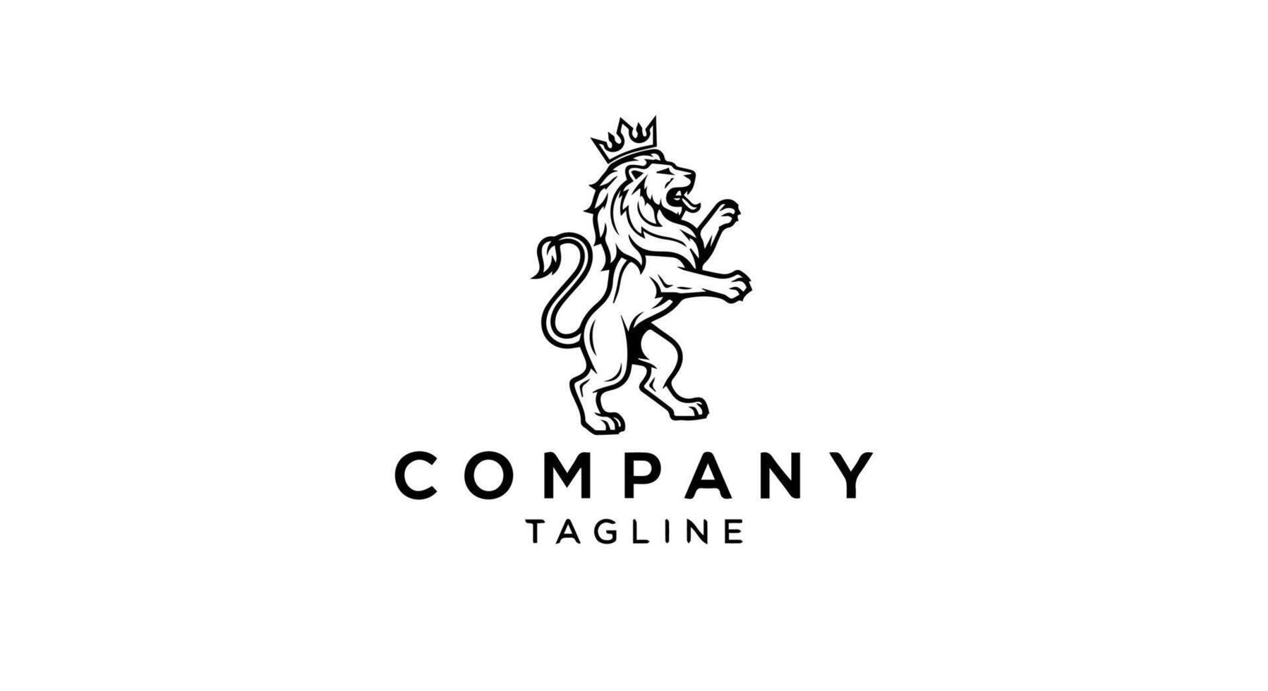 Minimalist Crowned Lion Line Art Logo in Bold Black on White Background vector