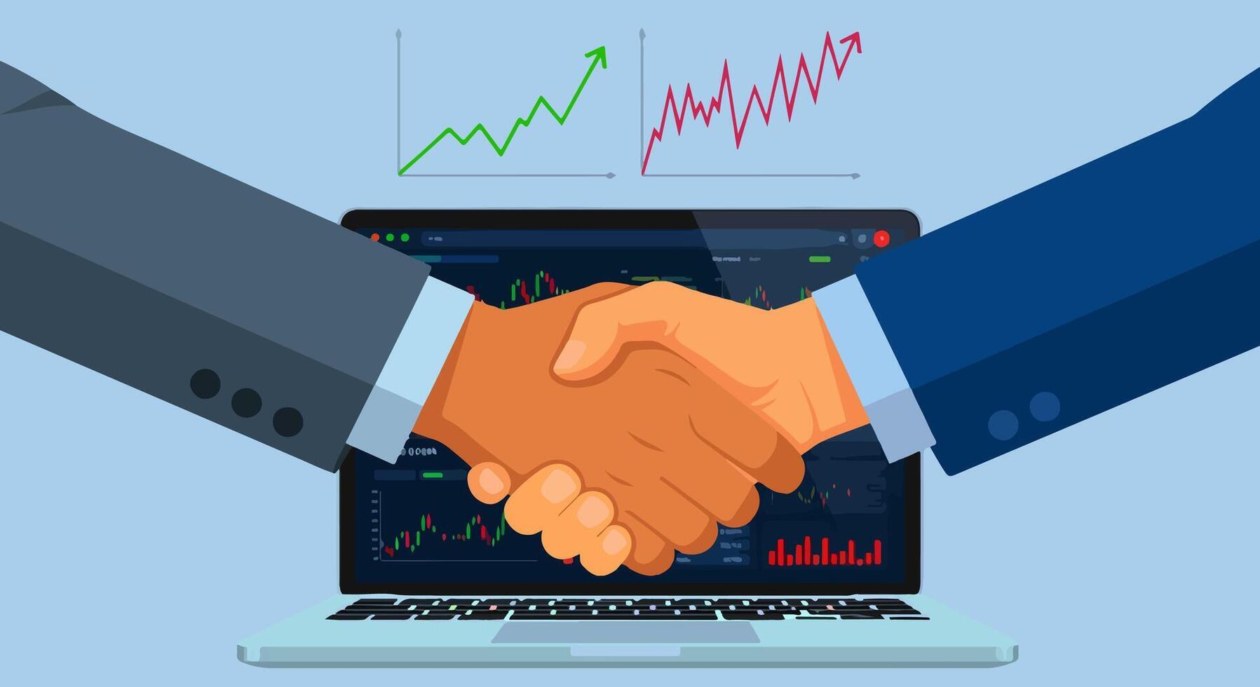 Business Partnership Handshake over Financial Analytics and Market Growth Charts vector