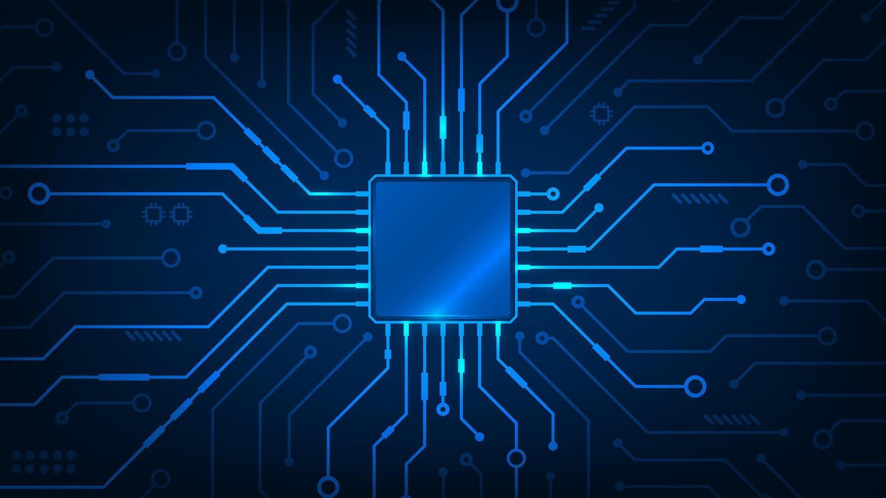 Abstract technology chip processor circuit board on blue background vector