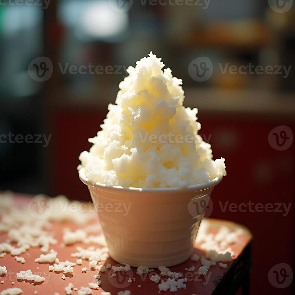 Shaved Ice Dessert in Cup Fluffy and Refreshing Treat photo