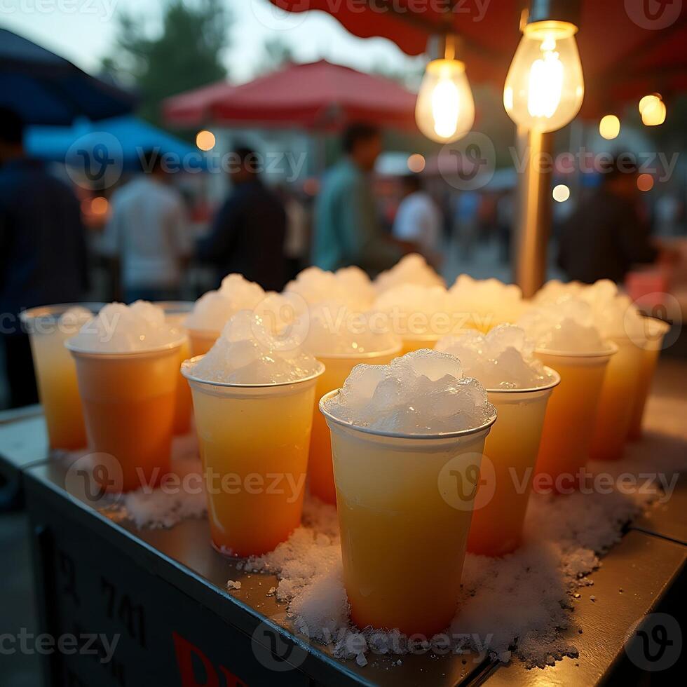 Orange Drinks with Shaved Ice Refreshment at Outdoor Event photo