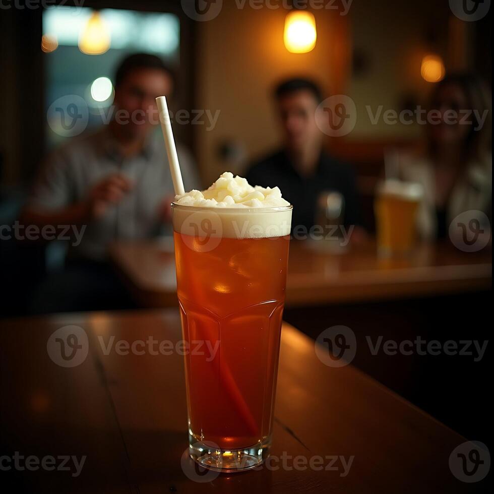 Iced Drink with Foam Topping at Cozy Gathering Place photo