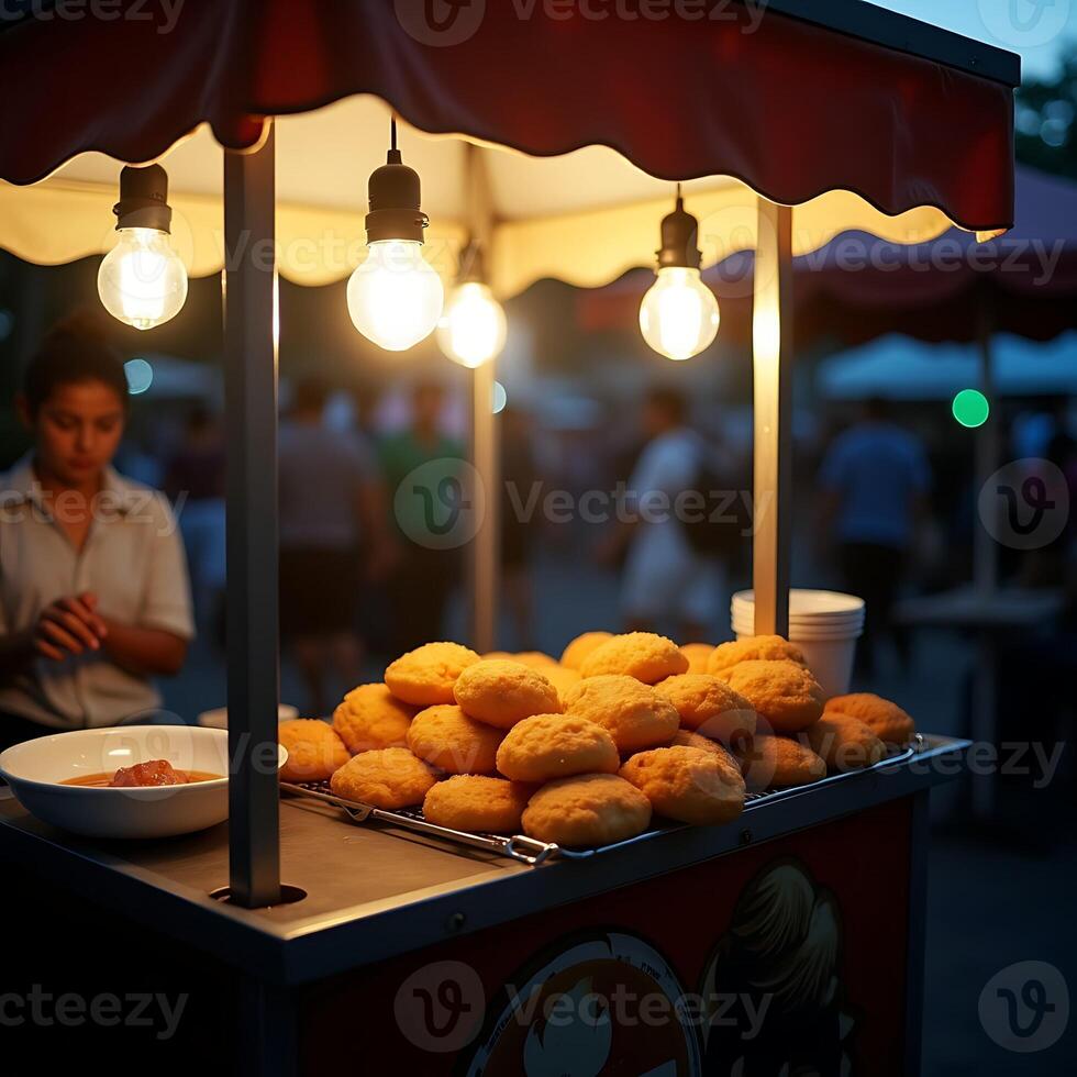 Food Cart at Night Serving Freshly Cooked Snacks photo