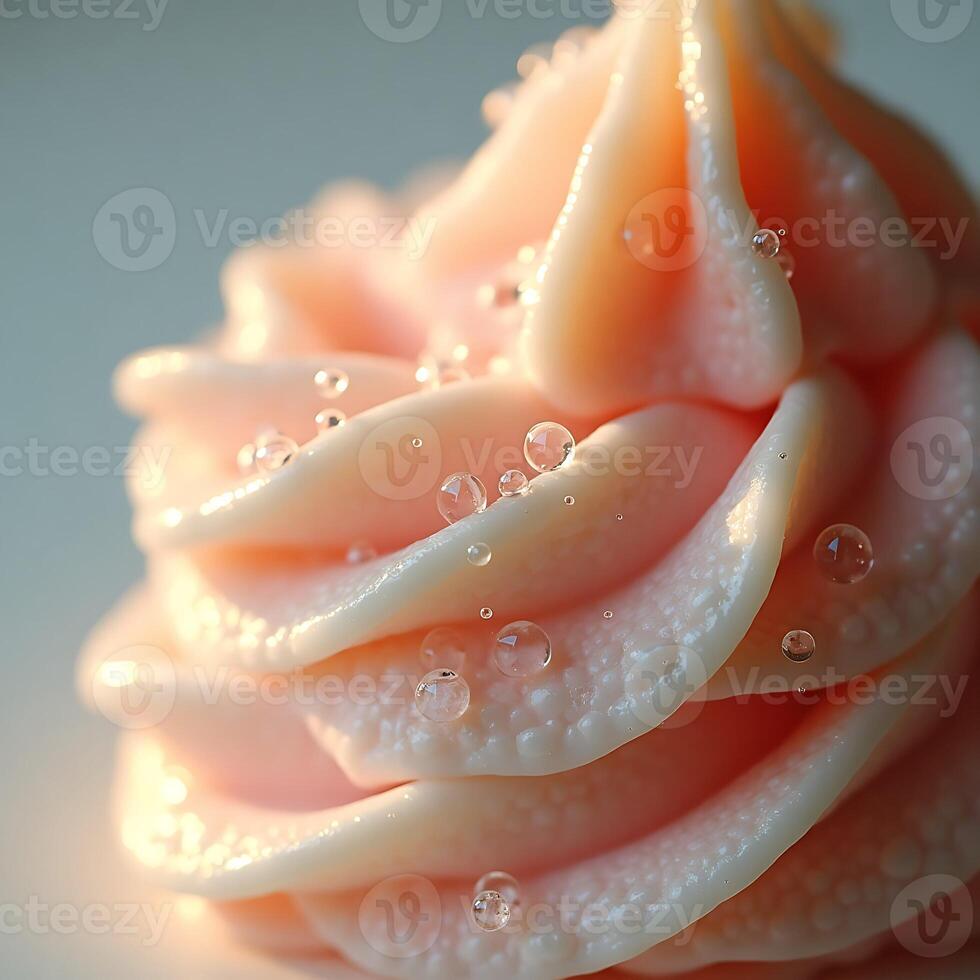 Close-up of Swirled Pink Frosting with Water Droplets photo
