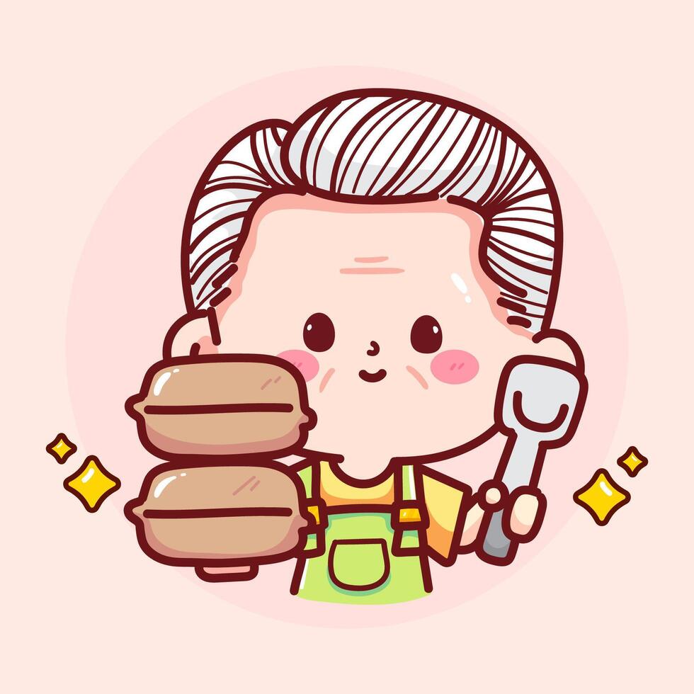 Cute chef with dumplings and spoon vector