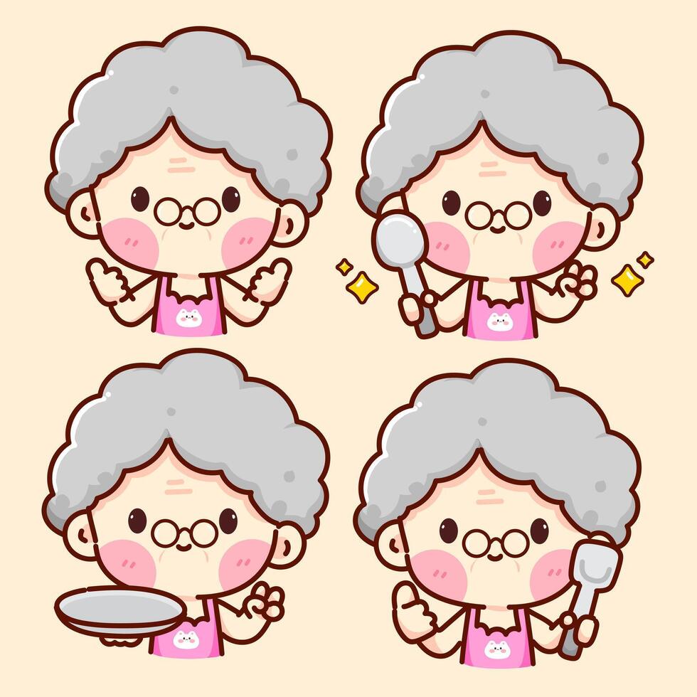 Cute grandma cooking illustrations vector