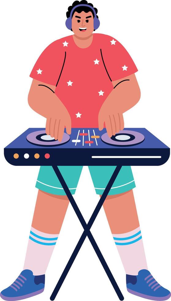 A flat style illustration showing a dj playing music vector