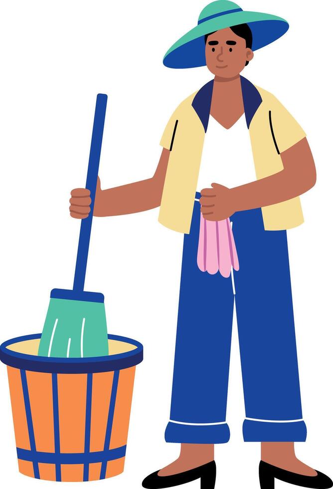 A flat style illustration showing person cleaning with a brush vector