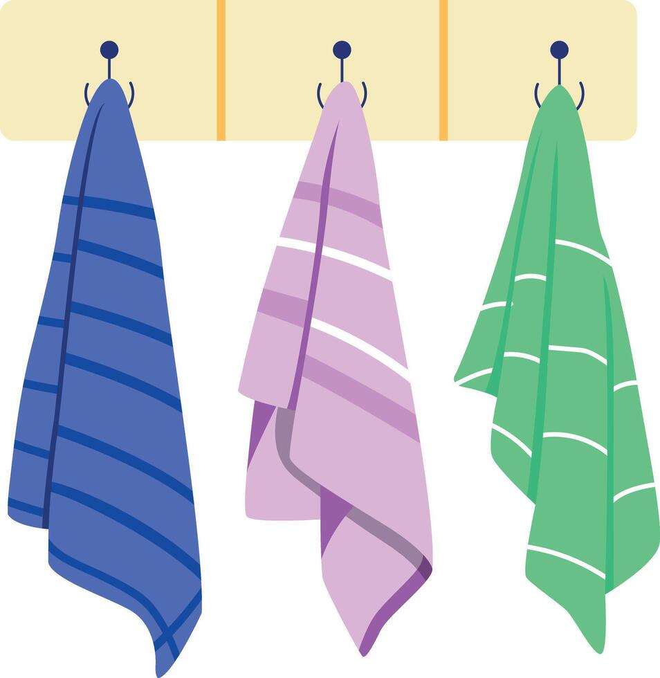 A flat style illustration showing hanging towels in bathroom vector