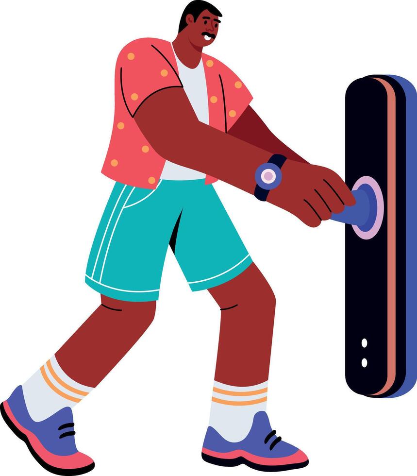 A flat style illustration showing a person using smart lock vector
