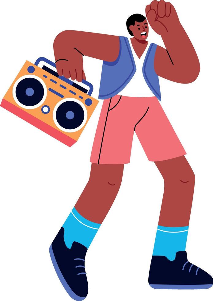 A flat style illustration showing a person listening radio music vector