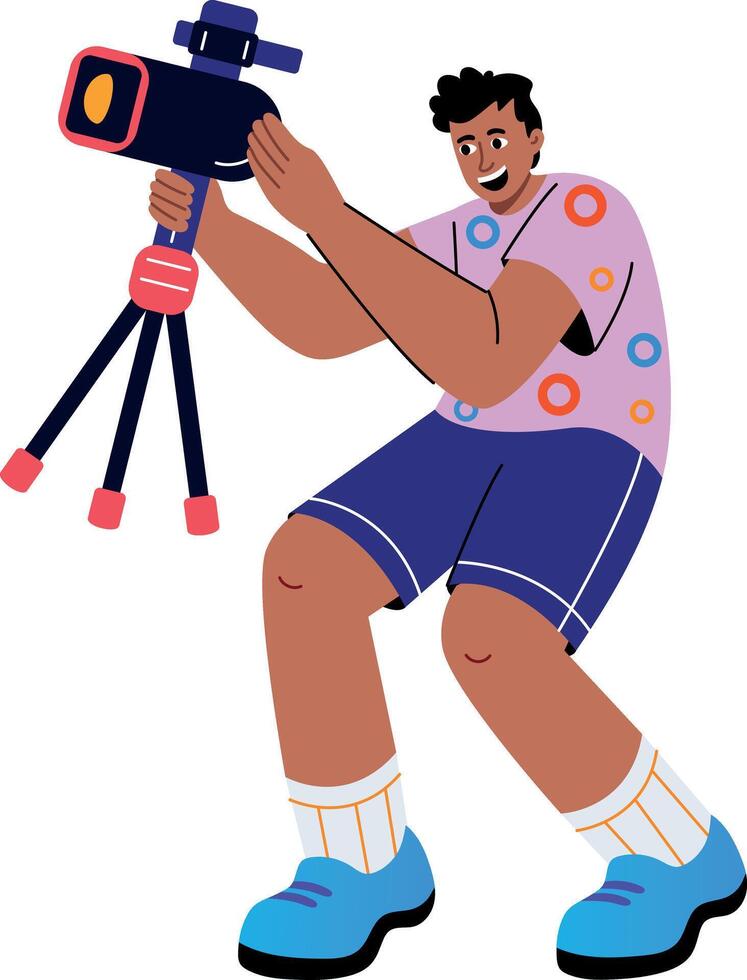 A flat style illustration showing a person doing videography vector