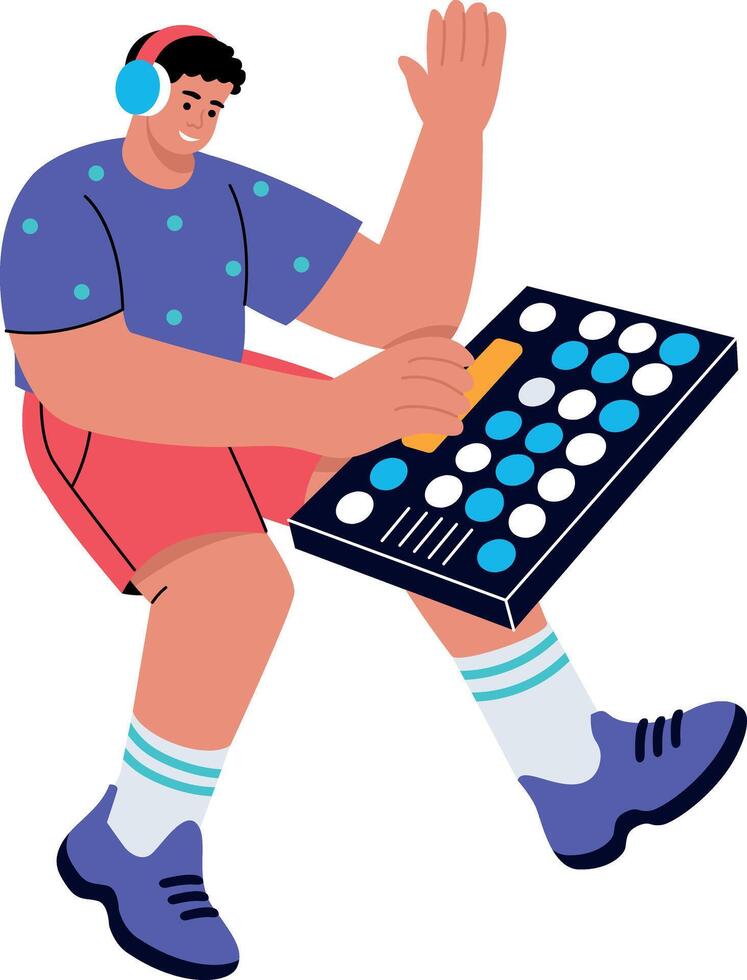 A flat style illustration showing a person using custom keyboard vector