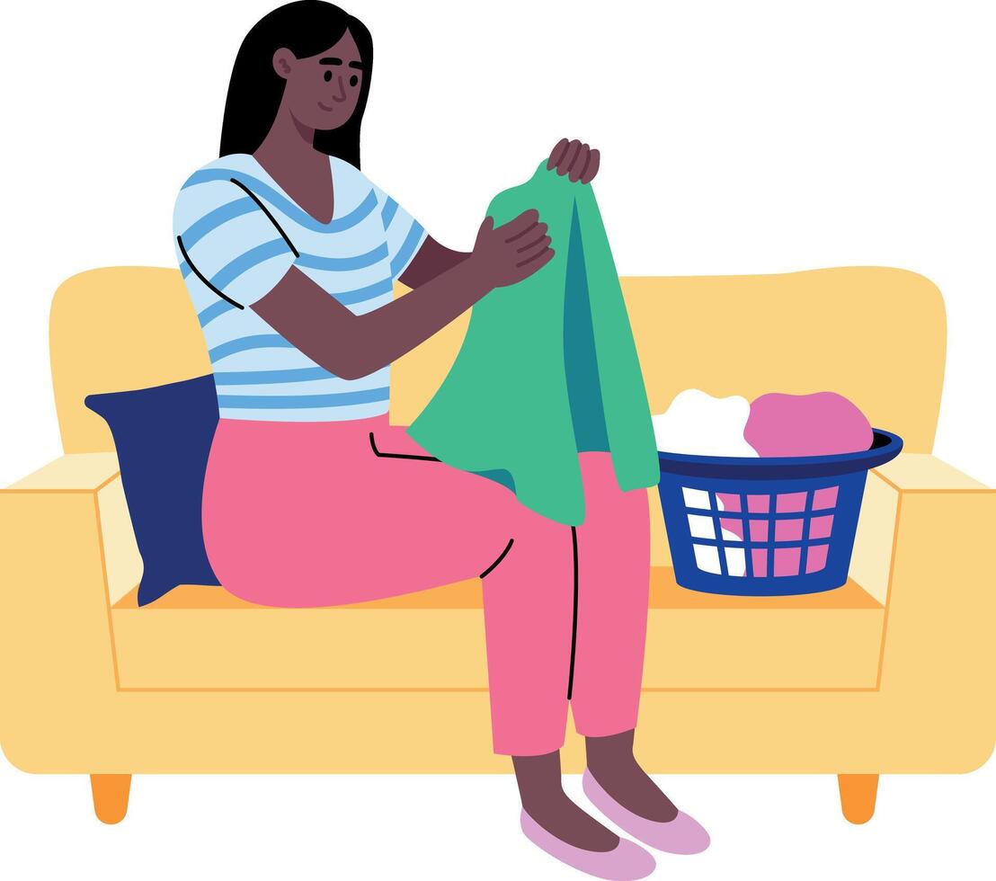 A flat style illustration showing user folding clothes vector