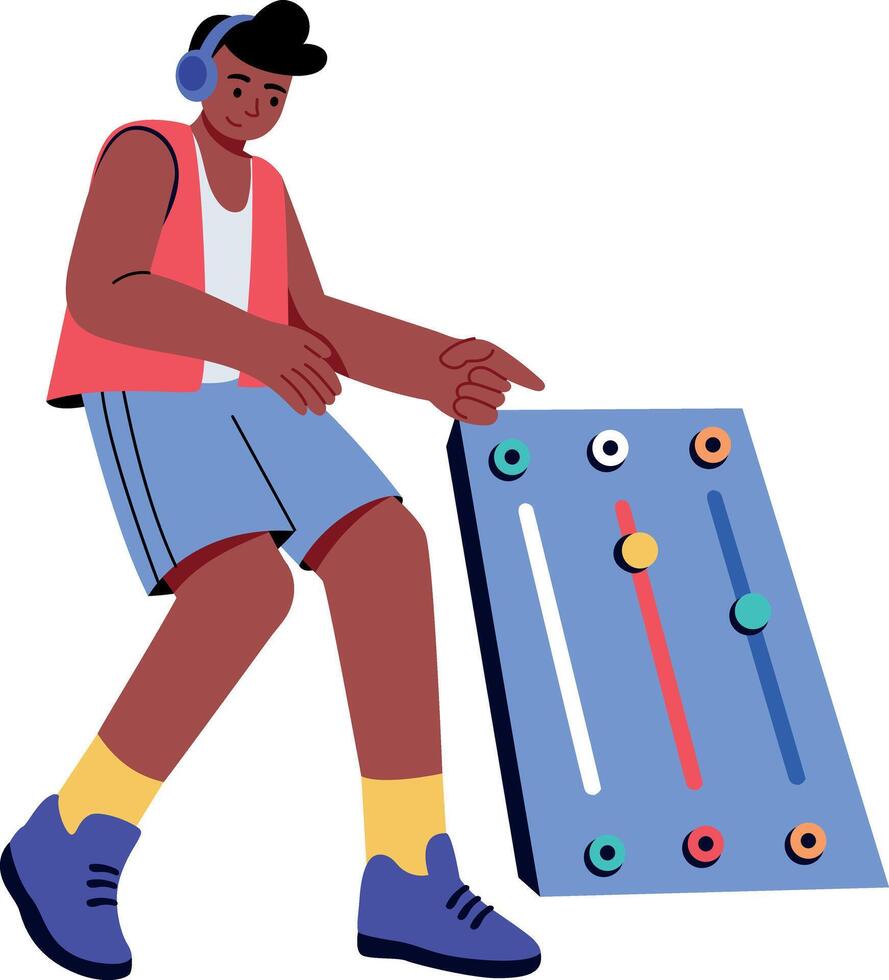 A flat style illustration showing a person using sound mixer vector
