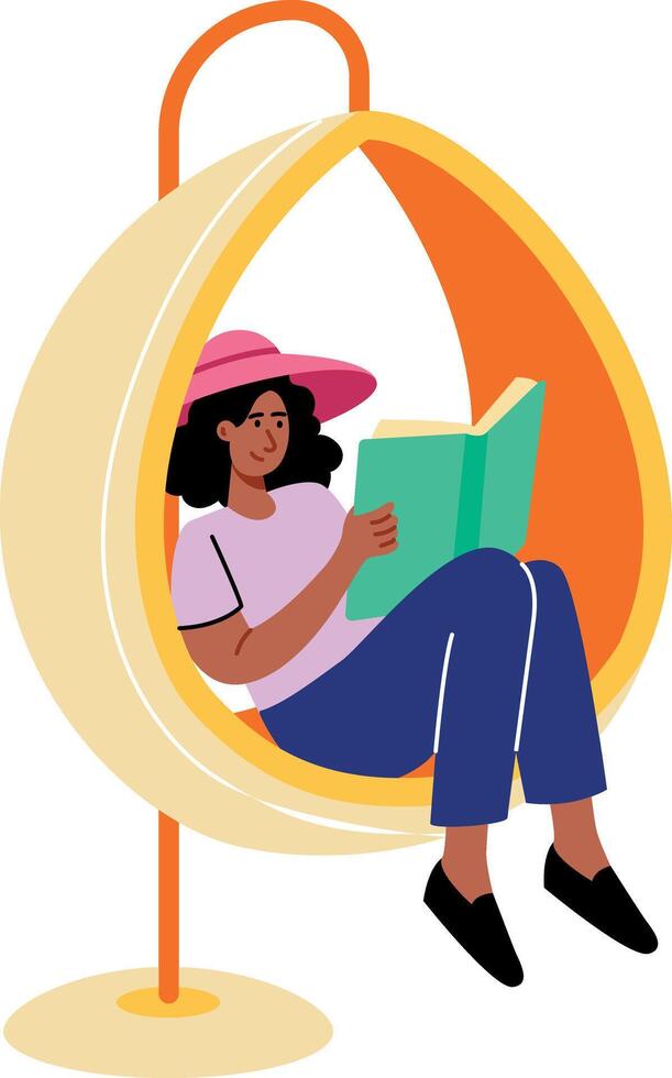 Flat style illustration showing a character sitting on an egg chair vector