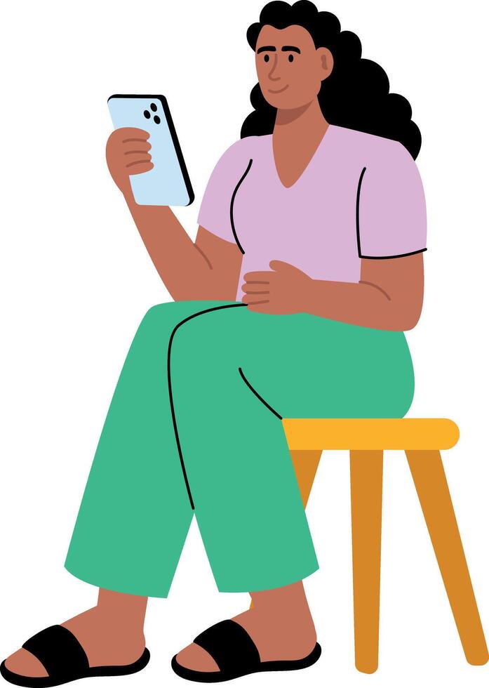 Flat style illustration showing a character using phone vector