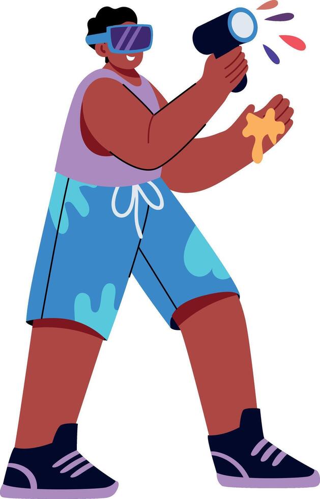 A flat style illustration showing a person playing vr painting vector