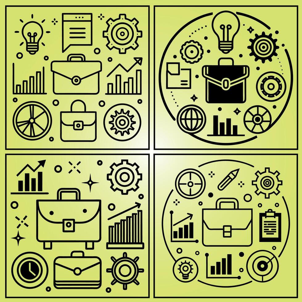 Creative business concept illustration with briefcase, chart and light bulb symbols vector