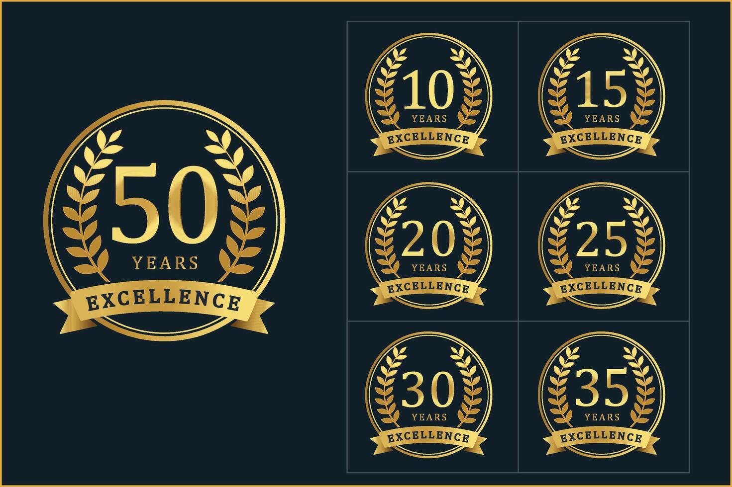Gold Anniversary Years Excellence Badges Set vector