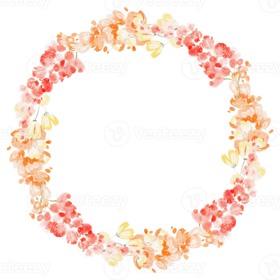 Watercolor flower wreath with lupine and wildflowers forming a circular frame. Botanical illustration featuring leaves blossoms and natural plants for invitations cards and decoration. png