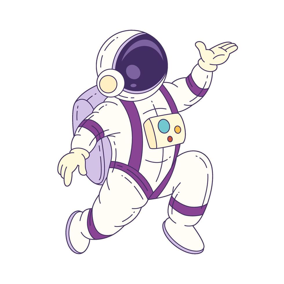 Cartoon Mascot Astronaut In Space Suit Standing Ready For Exploration And Cosmic Adventure vector
