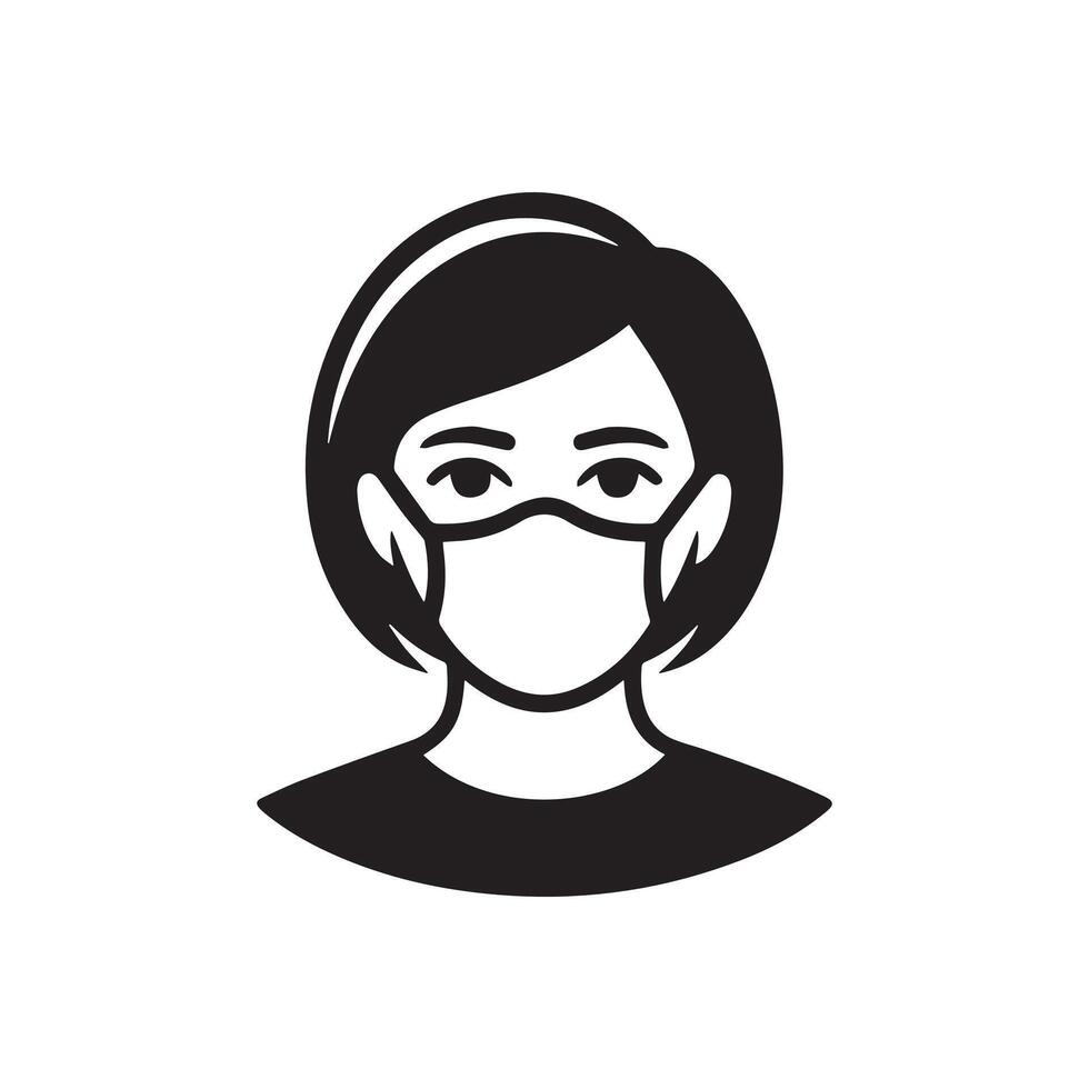 Female Avatar Wearing Medical Face Mask Icon vector